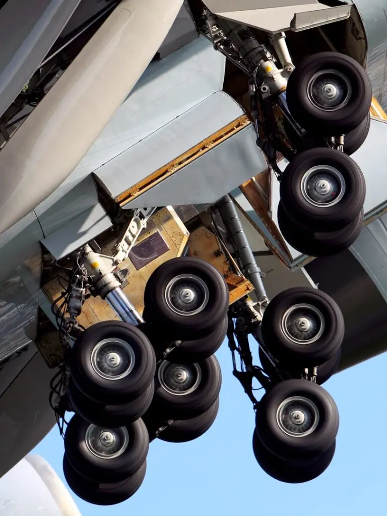 tight shot of boeing douglas aircraft landing gear